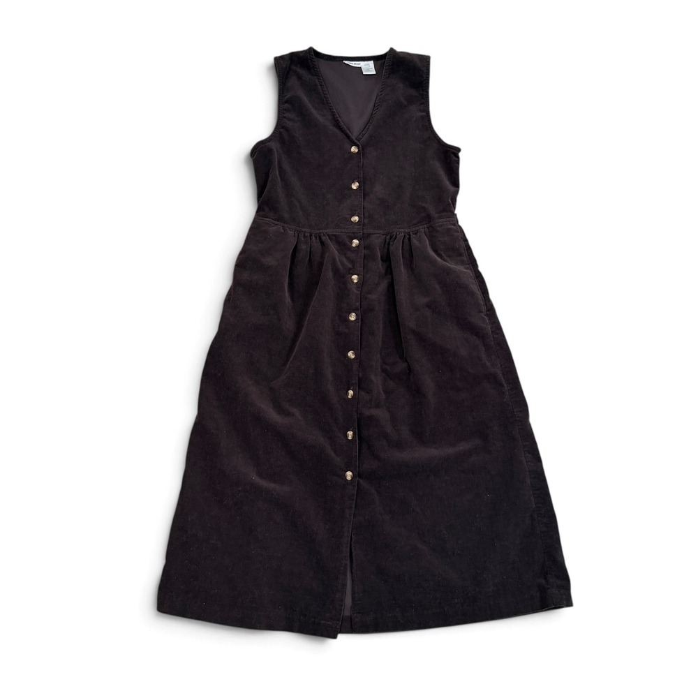 Vintage Cabin Creek Corduroy Jumper Dress Black Button Front Women's Large